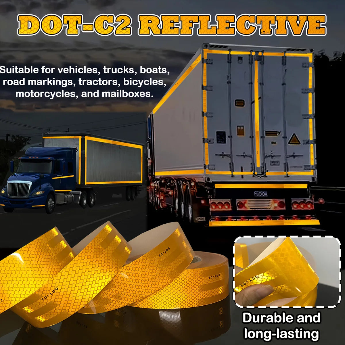 Gelbes reflektierendes Auto-Klebeband DOT-C2, auffälliger Sicherheitsaufkleber für Sicherheits-LKW, Motorrad, Fahrradanhänger