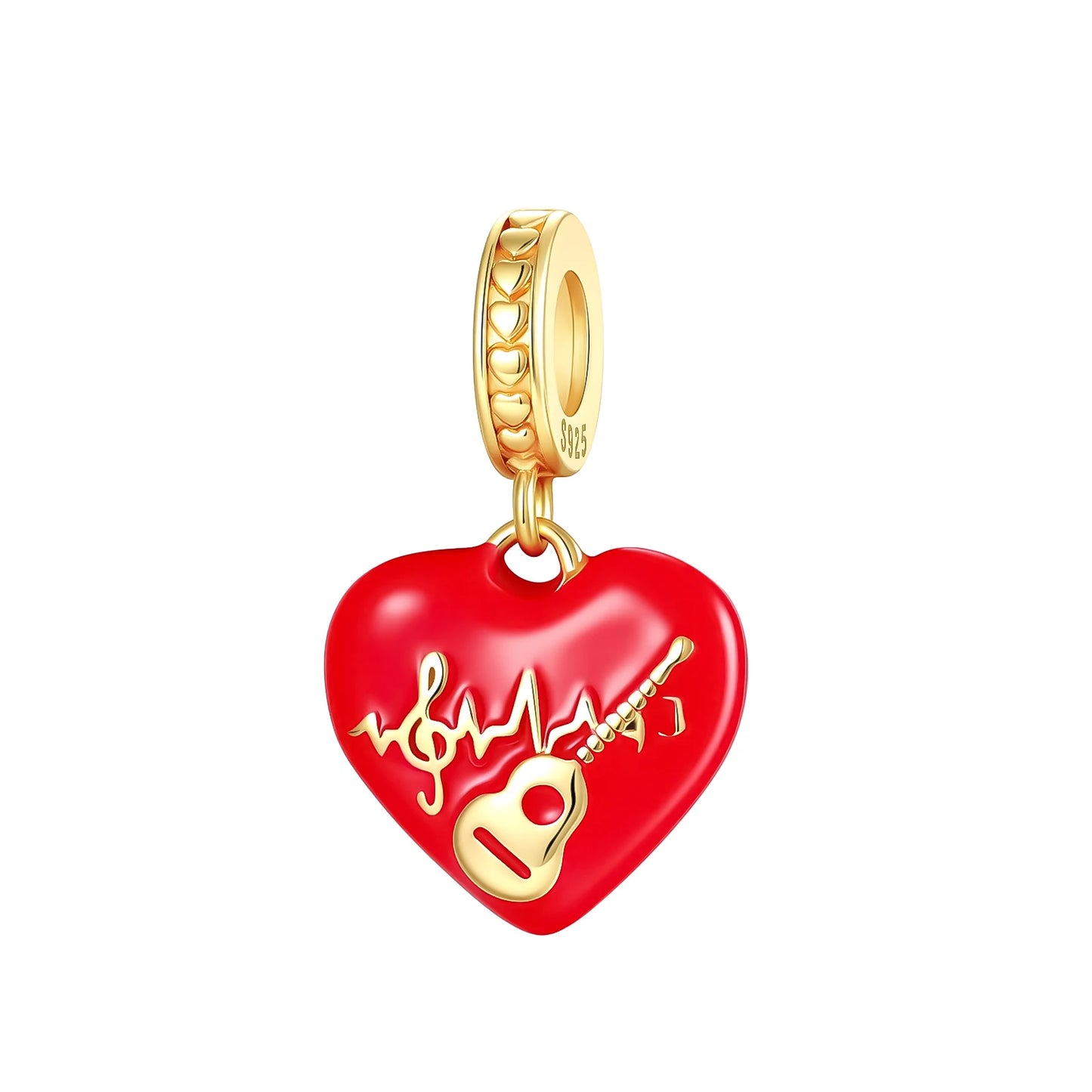 Herz- und Orgel-Charm, 925er-Sterlingsilber, roter Rosenschädel, baumelnder Anhänger, dunkle ästhetische Passform, Armreif, Halskette, DIY-Schmuck