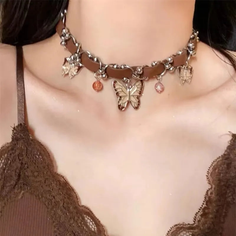 Mode Retro Perlen Schmetterling Metall Y2K Sun Star Opal Anhänger Kette Choker Halskette Für Frauen Böhmen Charme Schmuck Zubehör
