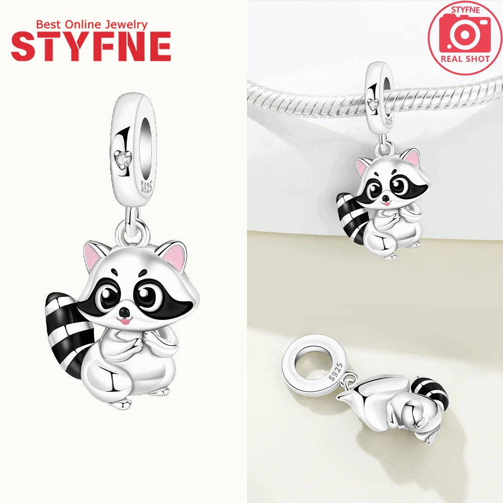 Schwarze Charms aus 925er Silber, Schmetterling, Panda, Waschbär, Kalb, Lammperlen, Anhänger, passend für DIY-Original-Armband, Halskette, Modeschmuck, Geschenk