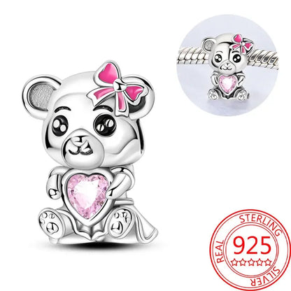 Exquisiter kleiner Affe aus 925er-Sterlingsilber, umarmender roter Herz-Anhänger, passend für Armbänder, Halsketten, Party-Paarung mit handgefertigten Geschenken