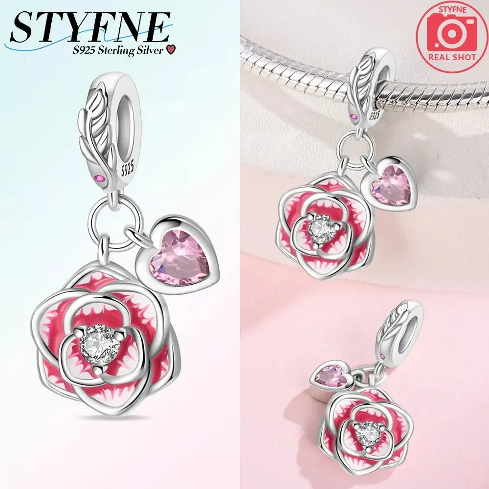 Romantische elegante Blumen-Charms aus 925er Silber, Sonnenblume, Tulpe, Rose, Nelke, Anhänger, passend für Original-Armbänder, DIY-Herstellung von Schmuck, Geschenken