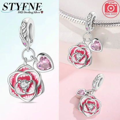 Romantische elegante Blumen-Charms aus 925er Silber, Sonnenblume, Tulpe, Rose, Nelke, Anhänger, passend für Original-Armbänder, DIY-Herstellung von Schmuck, Geschenken