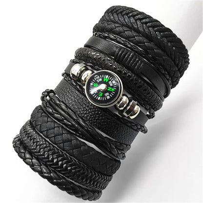 10 Pcs/Set Black Wrap Woven New Fashion Handmade Men Bracelets Male Women Leather Bracelets Men Bangle Wholesale Jewelry Gift