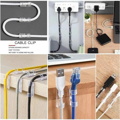 Transparente Kunststoff-Kabelclips - Durchsichtige Kabelorganisatoren für Wand- und Schreibtisch-Kabelmanagement, Selbstklebende Kabelhalter