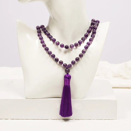 8mm Natürliche Amethyst-Perlen Geknotete 108 Japa Mala Gebetskette Meditations-Gebets-Yoga-Schmuck für Männer und Frauen
