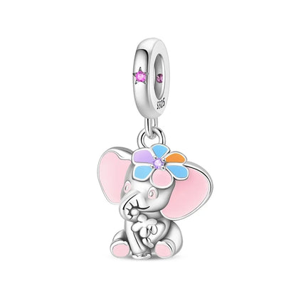 Heißer Verkauf 925er Sterlingsilber, bunter und funkelnder Elefant, baumelnder Charm für Armband, schöner Schmuck, Accessoires, Geschenke