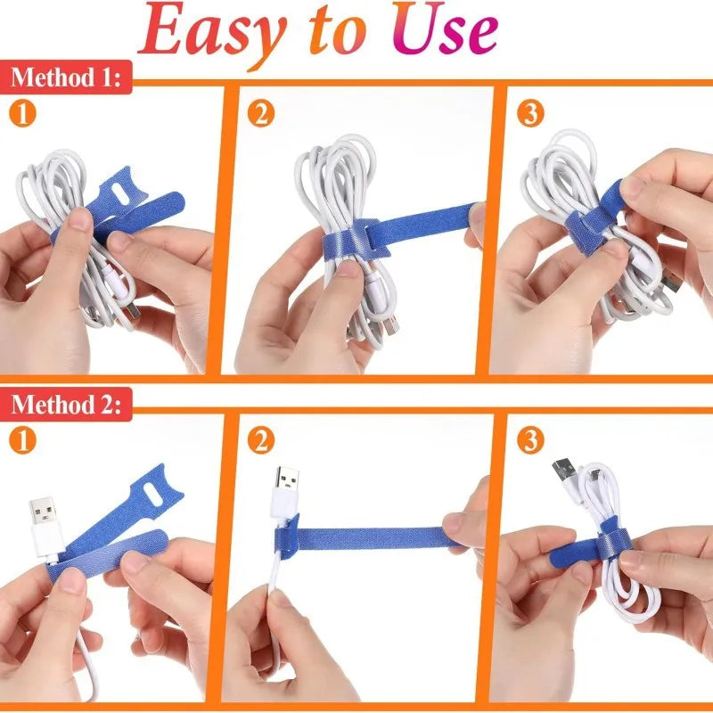 【48-teiliges Kabelbinder- und Etiketten-Set】 24 Nylon-T-Klettverschlussbänder + 24 Etikettentaschen, wiederverwendbares Kabelmanagement-Set für Computer, Schreibtisch