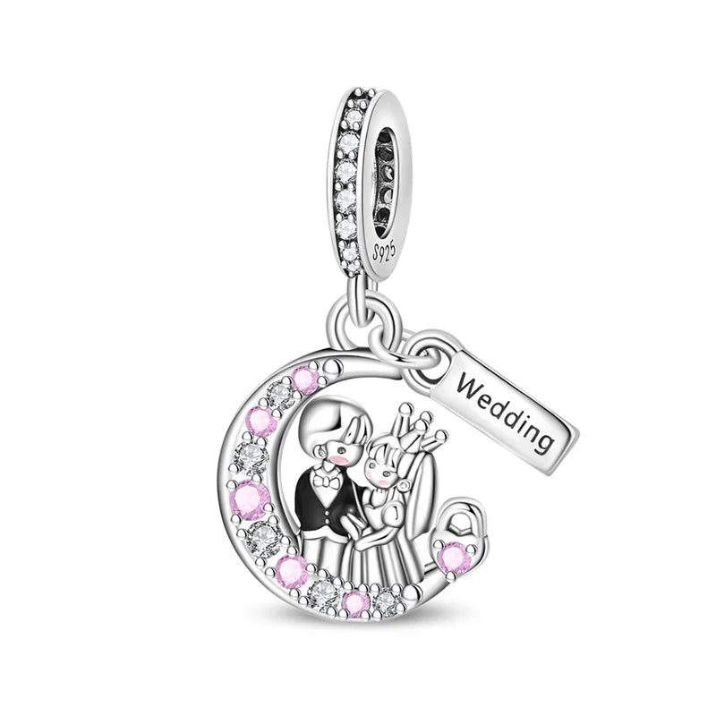 925 Sterling Silber Original Charms Perle CZ Zirkon Liebe Mama Rosa Herz Anhänger Passend für Armband DIY Damen Schmuck Geschenk für Freundin