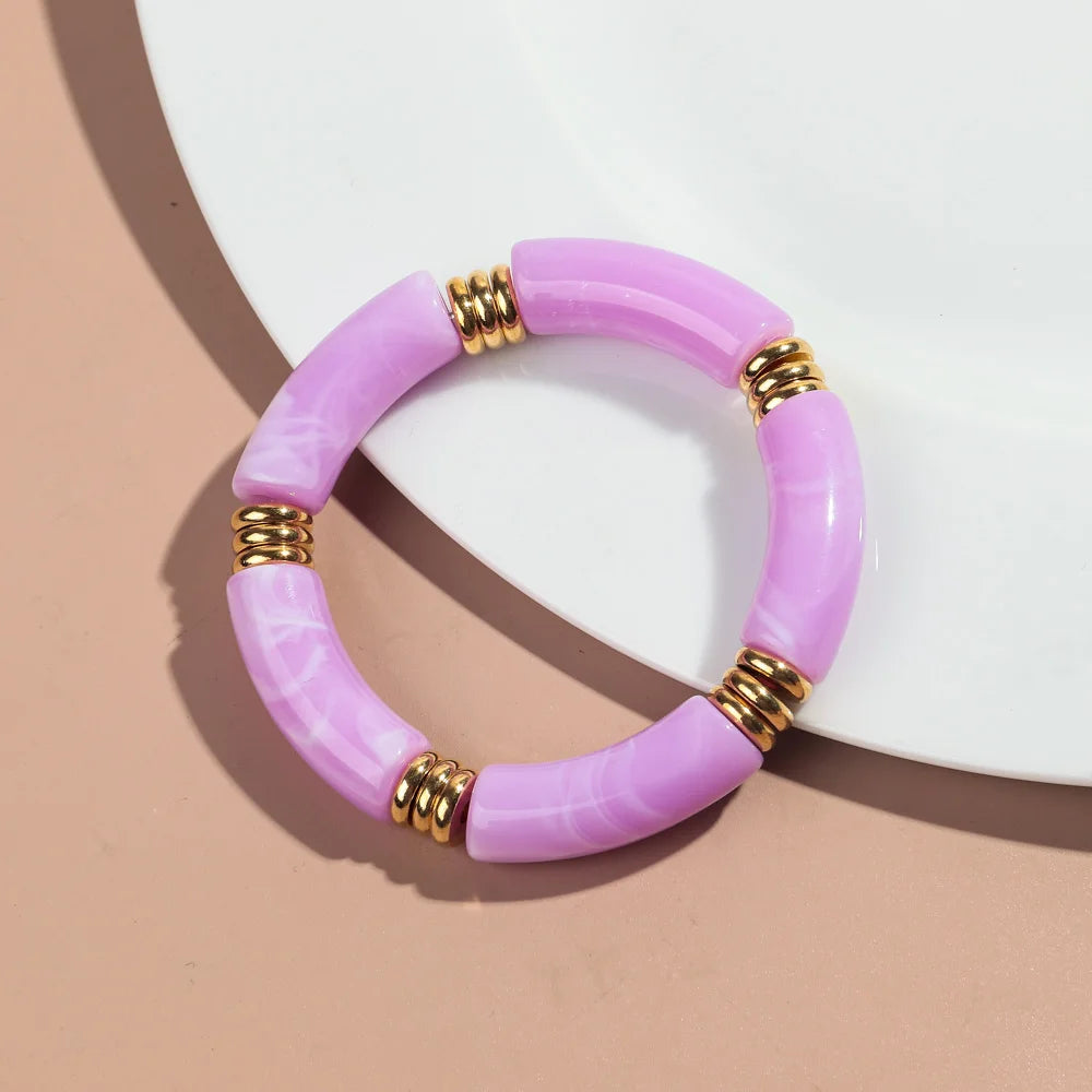 Vintage Chunky Bamboo Elbow Acrylic Bracelets for Women Men Rock Punk Stretch Large Curved Tube Stacking Bangle Couple Jewelry Gifts