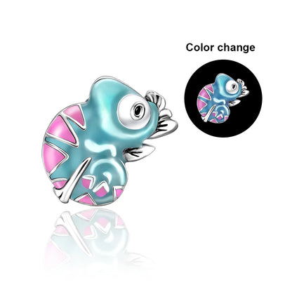 Blaue Serie 925 Sterling Silber Eidechsen-Herz Roboter Kaffee Mit Blumen Charms Passend für DIY Armband Halskette Casual Party Geschenke