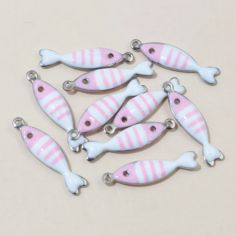 20 Stück 18x5mm Emaille gestreifte Fisch Charms Anhänger Edelstahl DIY Schmuckherstellung Zubehör für Ohrringe Halskette Schlüsselanhänger