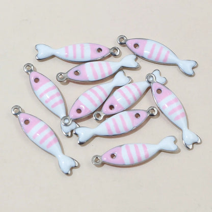 20 Stück 18x5mm Emaille gestreifte Fisch Charms Anhänger Edelstahl DIY Schmuckherstellung Zubehör für Ohrringe Halskette Schlüsselanhänger