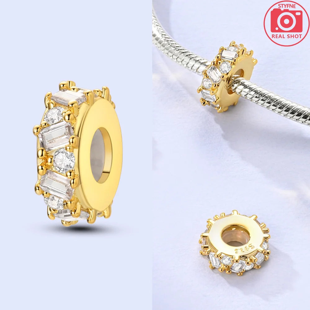Original funkelnde Charm-Perlen aus 925er-Sterlingsilber, Gold, Rose, heller Stern, Herz, passend für Armbänder, DIY-Jubiläums-Schmuck, Geschenk