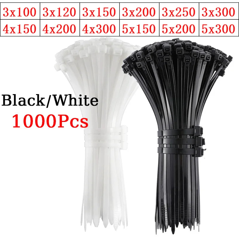 1000 Stück selbstsicher nder Kunststoff-Nylon binder 300mm weißer schwarzer Reiß verschluss