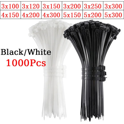 1000 Stück selbstsicher nder Kunststoff-Nylon binder 300mm weißer schwarzer Reiß verschluss