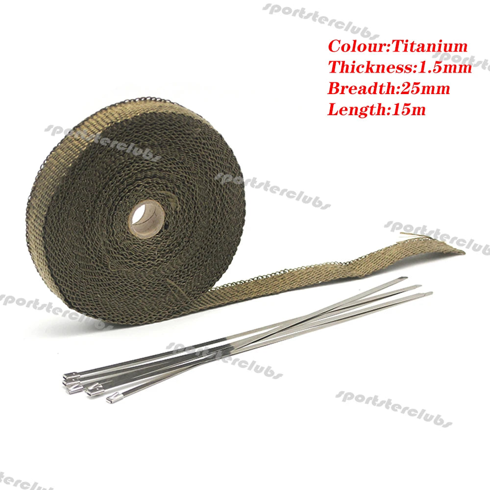 5M/10M/15M Titan Schwarz Fiberglas Thermische Auspuff Header Rohr Wärme Wrap Turbo Rohr verteiler Wärmedämmung Band Rolle 50mm
