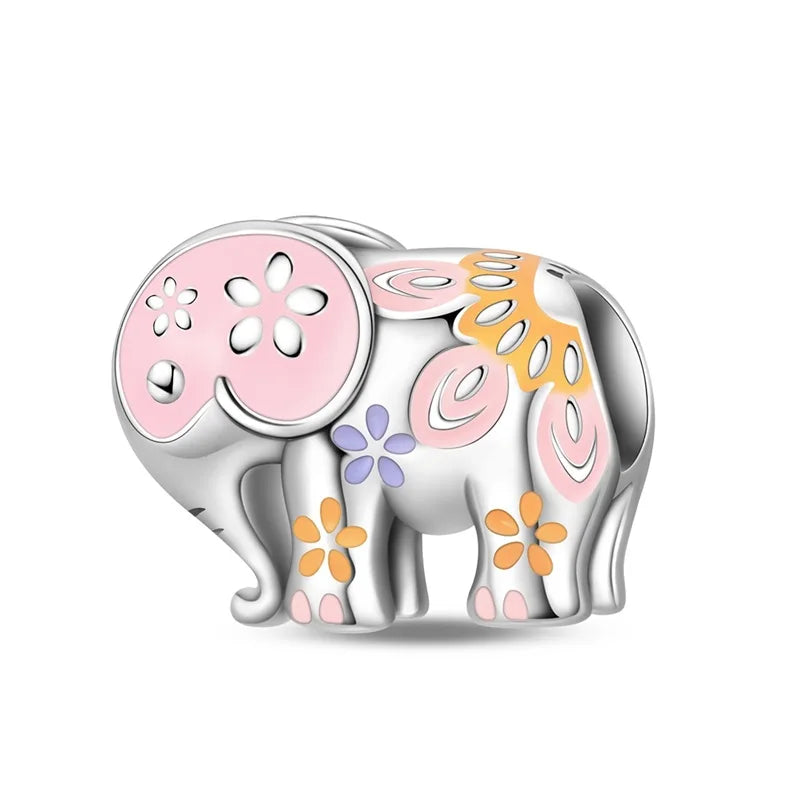 Heißer Verkauf 925er Sterlingsilber, bunter und funkelnder Elefant, baumelnder Charm für Armband, schöner Schmuck, Accessoires, Geschenke