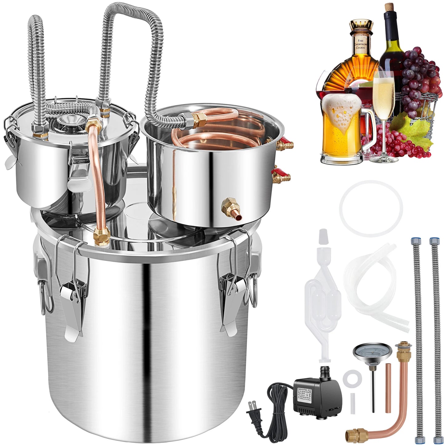 SucceBuy 50L Alkohol Wasser Destilliergerät Flasche Moonshine Ausrüstung Edelstahl Braumaschine für Whisky Wein Bier Spender