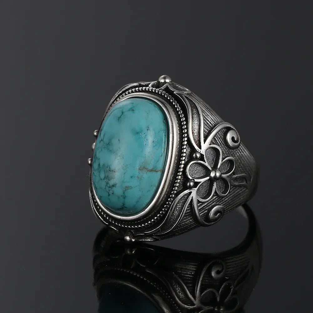 Vintage S925 Silber Ring Natürliche Türkis Ringe Luxus Schmuck Party Jahrestag Geburtstag Geschenk für Frauen Mann
