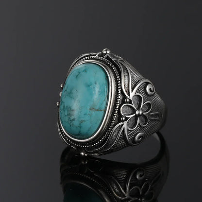 Vintage S925 Silber Ring Natürliche Türkis Ringe Luxus Schmuck Party Jahrestag Geburtstag Geschenk für Frauen Mann
