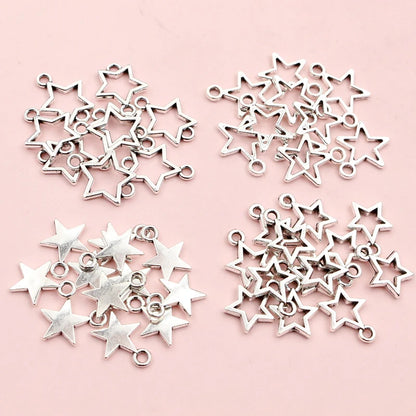 100 Stück kleine Stern-Charms-Anhänger, Antik-Silber, Legierung, Metall, DIY-Schmuckherstellung, Zubehör für Ohrringe, Armbänder, Halsketten