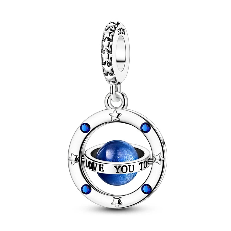 Blue Series Charm-Anhänger aus 925er-Sterlingsilber, Saphir, Baum des Lebens, Flasche, Elefant, Planet, Ozean, Herz, passend für DIY-Armbänder, Halsketten, Geschenke