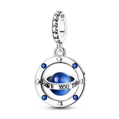 Blue Series Charm-Anhänger aus 925er-Sterlingsilber, Saphir, Baum des Lebens, Flasche, Elefant, Planet, Ozean, Herz, passend für DIY-Armbänder, Halsketten, Geschenke