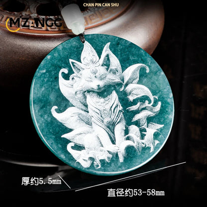 Natürliche Jadeit blau Wasser Neun-Schwanz-Fuchs Anhänger Schatten schnitzen Drachen Männer und Frauen Jade Halskette benutzer definierte exquisite Schmuck