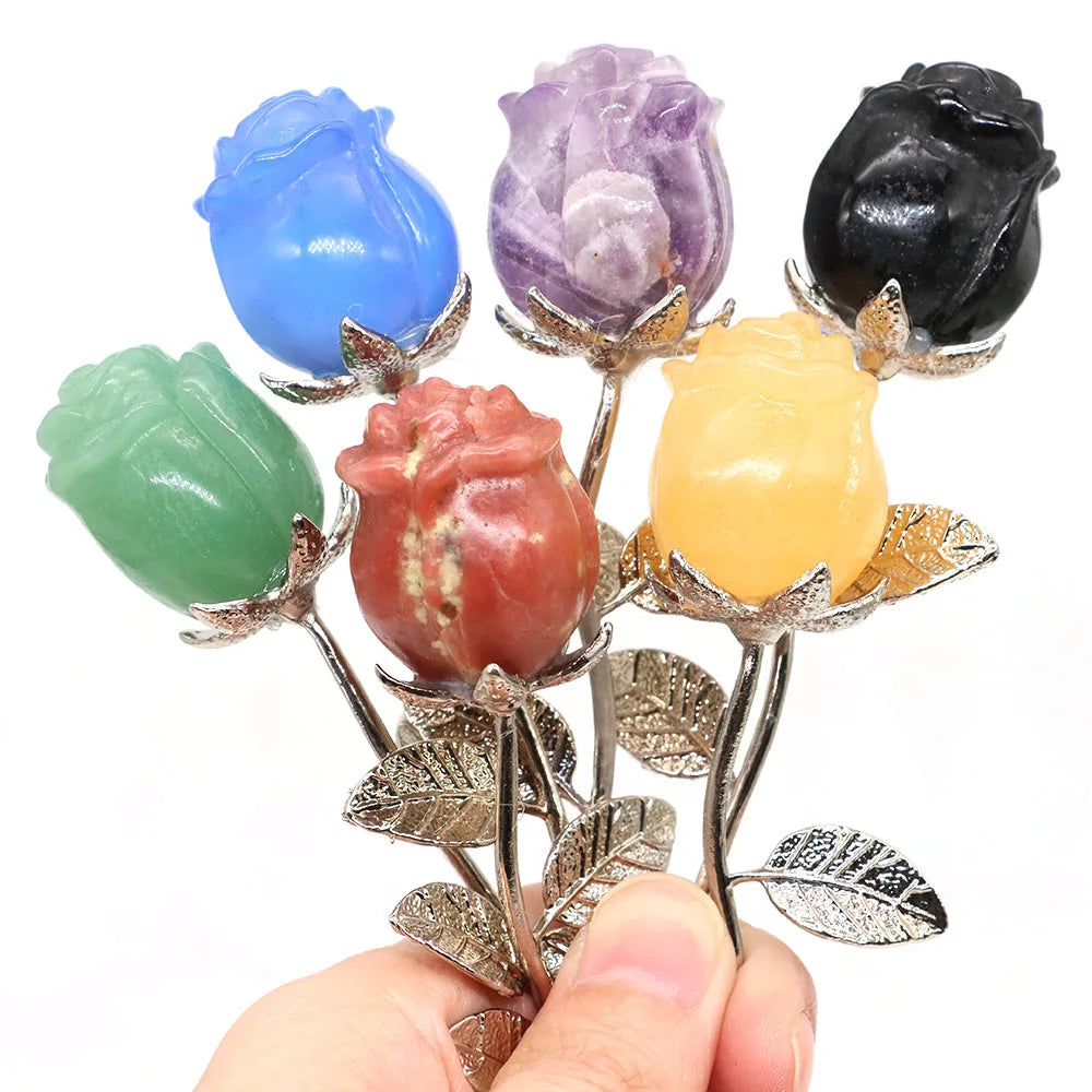 Kristall geschnitzte Rose Blume Naturstein Amethyst Quarz Edelstein Handwerk Party Home Dekoration Valentinstag Hochzeit Gast Geschenke