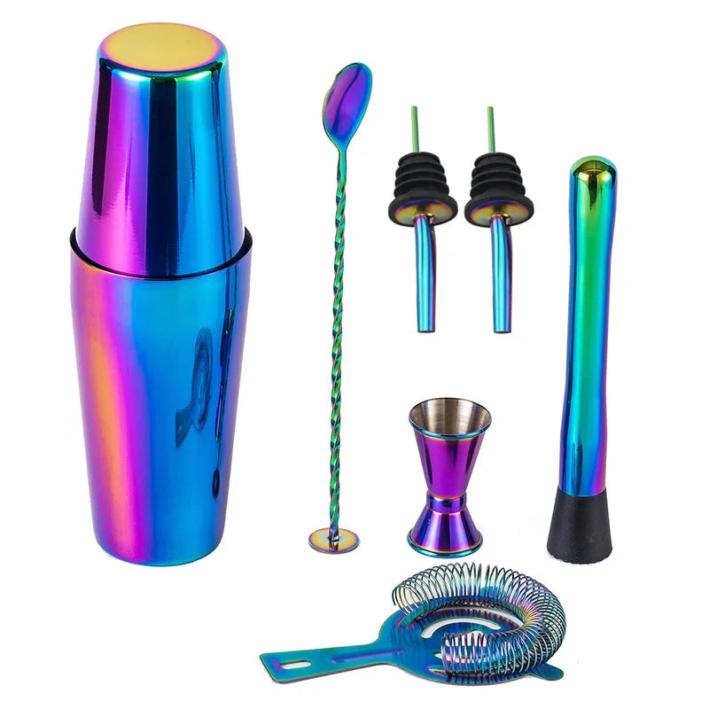 5-teiliges Regenbogen-Cocktail-Shaker-Bar-Set, Boston Shaker-Dosen aus Edelstahl, Barkeeper-Set, Getränkemixer, Party-Bar-Werkzeuge