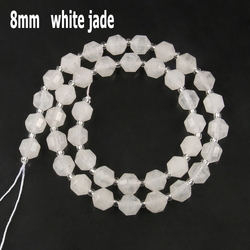 44 Arten weiße Chalcedon-Jade-Achat-Perle, Naturstein, Rondelle-Würfel, facettierte lose Perlen für Schmuckherstellung, Armbänder, Zubehör