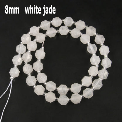 44 Arten weiße Chalcedon-Jade-Achat-Perle, Naturstein, Rondelle-Würfel, facettierte lose Perlen für Schmuckherstellung, Armbänder, Zubehör