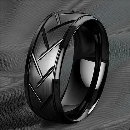 Moderne 8mm Schwarz Titan stahl Ringe für Männer Frauen Nut Facetten Edelstahl Männer Ring Hochzeit Band schmuck Großhandel
