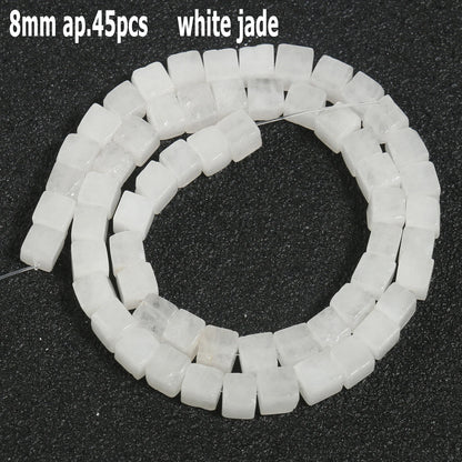 44 Arten weiße Chalcedon-Jade-Achat-Perle, Naturstein, Rondelle-Würfel, facettierte lose Perlen für Schmuckherstellung, Armbänder, Zubehör