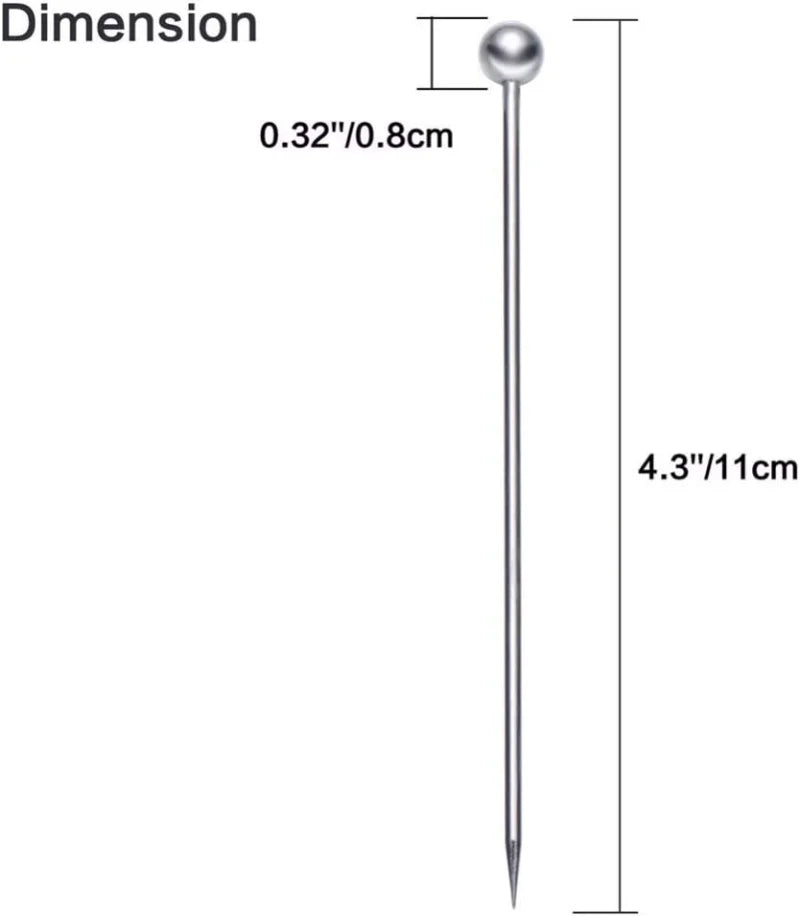 Cocktail-Picks-Set aus Edelstahl, wiederverwendbare Martini-Stäbchen aus Metall, lange Cocktail-Zahnstocher für Vorspeisen, 4,3 Zoll