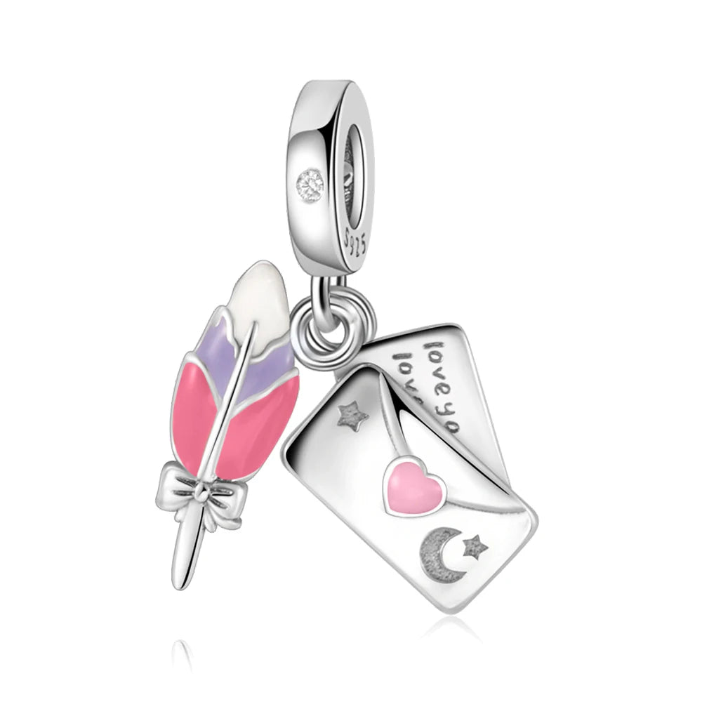 Charm-Anhänger aus 925er-Sterlingsilber mit Oktopusperlen und Stammbaum und Herz, passend für Schlangenarmband, Boutique-Halskette, rosa Anhänger, Geschenk