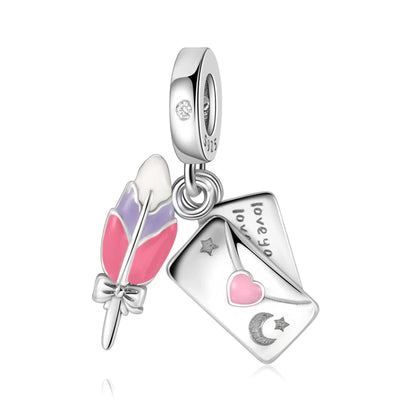 Charm-Anhänger aus 925er-Sterlingsilber mit Oktopusperlen und Stammbaum und Herz, passend für Schlangenarmband, Boutique-Halskette, rosa Anhänger, Geschenk