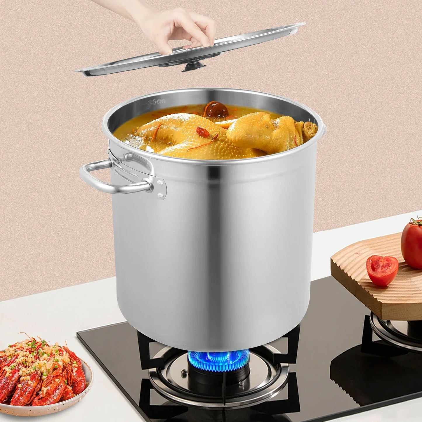 35L/30Qt Edelstahl-Suppentopf, Großer Kochtopf für die Küche, Robuster Gewerbe-Konservierungstopf mit Deckel und 2 Griffen