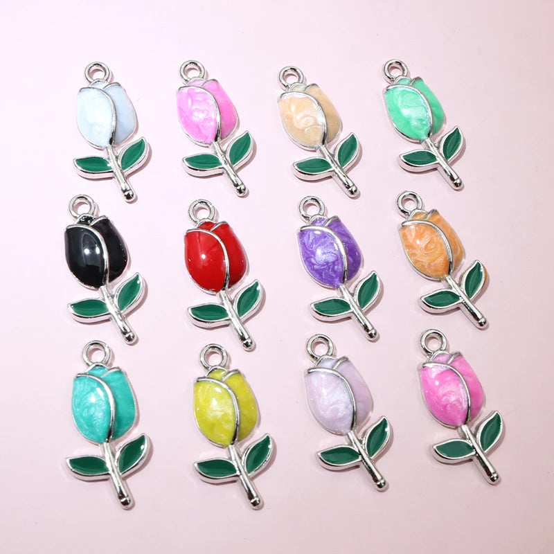20 Stück 21x10mm Emaille Rose Knospe Blume Charms Anhänger Legierung Metall DIY Schmuckherstellung Zubehör Erkenntnisse für Halskette Ohrringe