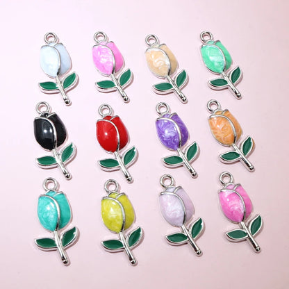 20 Stück 21x10mm Emaille Rose Knospe Blume Charms Anhänger Legierung Metall DIY Schmuckherstellung Zubehör Erkenntnisse für Halskette Ohrringe