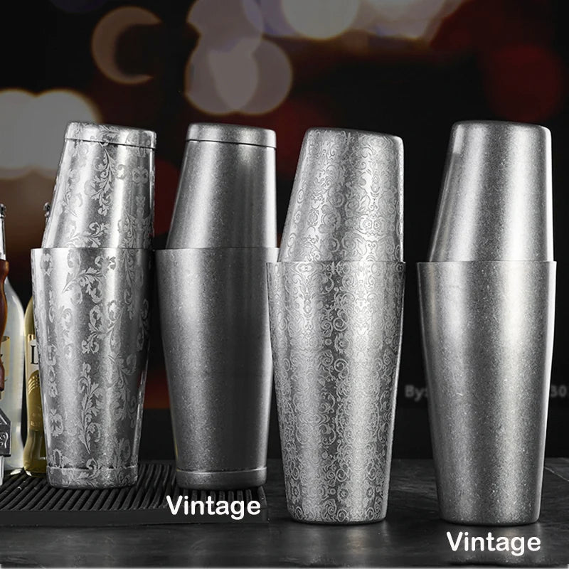 2-teiliges Boston Cocktail Shaker mit Ätzmuster, Bar-Cocktail-Shaker-Blech-Set – 800 ml und 500 ml