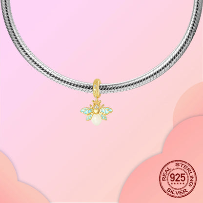Leuchtender baumelnder Charm mit Frühlingsthema, 925er Sterlingsilber, Biene-Honeypot-Anhänger für Armband, Halskette, DIY-Charms, Schmuck