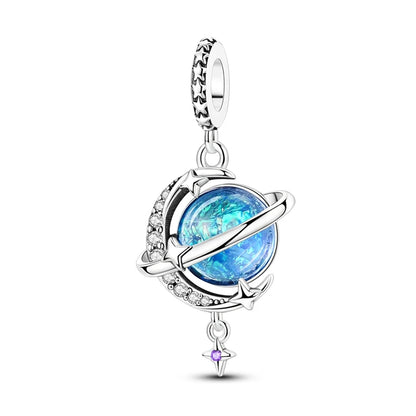 Blue Series Charm-Anhänger aus 925er-Sterlingsilber, Saphir, Baum des Lebens, Flasche, Elefant, Planet, Ozean, Herz, passend für DIY-Armbänder, Halsketten, Geschenke