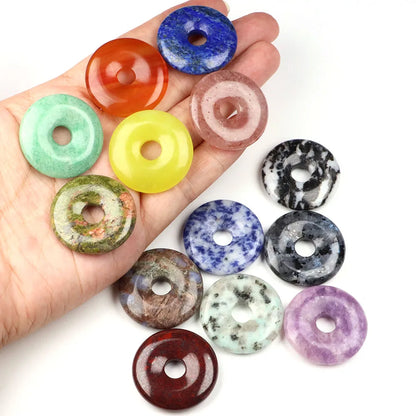 30 mm Donut-Naturstein, Heilkristall, Amethyst, Amazonit, Achat, Quarz, Edelstein für Kunsthandwerk, Zubehör, Glücksgeschenke