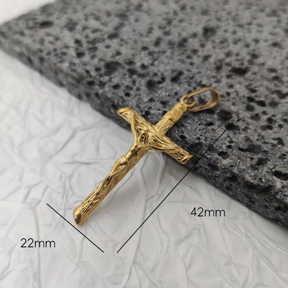 Neues Design 18K vergoldeter wasserdichter Jesus-Kreuz-Anhänger aus Edelstahl für Männer, religiöse Charms