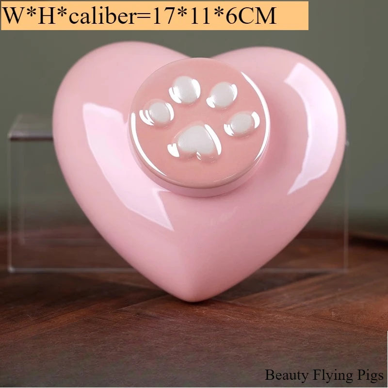 1 Piece Pink Ceramic Urn with Claw Print for Ashes, Small Cat and Dog Ceramic Ash Storage Jar, Pink Pet Hair Jar, Pet Funeral Supplies