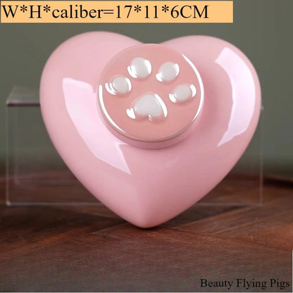1 Piece Pink Ceramic Urn with Claw Print for Ashes, Small Cat and Dog Ceramic Ash Storage Jar, Pink Pet Hair Jar, Pet Funeral Supplies