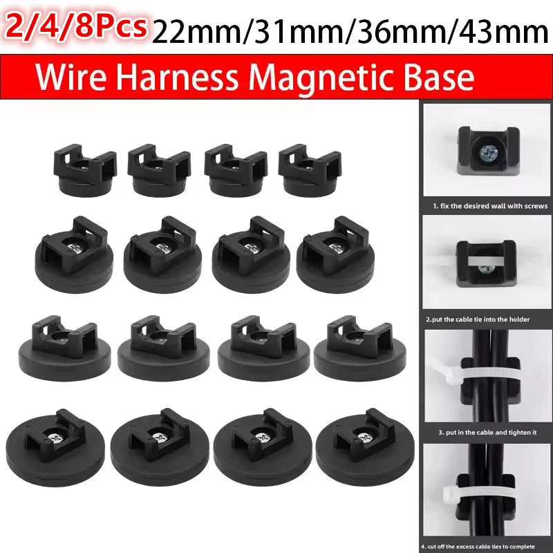 22/31/36/43mm Starker Magnet Magnetische Basis Feste Kabelbinder-Halterung Sattelförmig Mit Kabelbindern Kabelschnallen Rohrhalterung