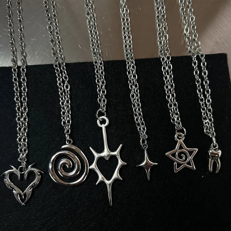 Y2K Flail Feuer Herz Zähne Anhänger Halskette für Frauen Männer Charm Halskette Grunge Punk Modeschmuck ﻿